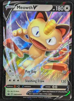 Meowth V Black Star Promo Full Art Ultra Rare Pokemon Card SWSH004 (NM) - Image 1