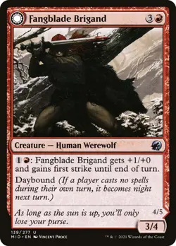 Fangblade Brigand 139 MID MTG Human Werewolf Daybound Nightbound Uncommon Red EN - Image 1