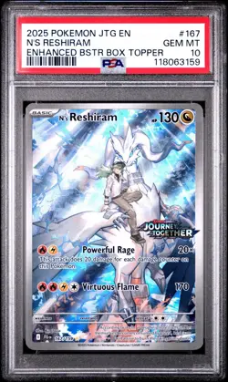 2025 Pokemon EN Journey Together N's Reshiram Stamped Box Topper #167 PSA 10 - Image 1