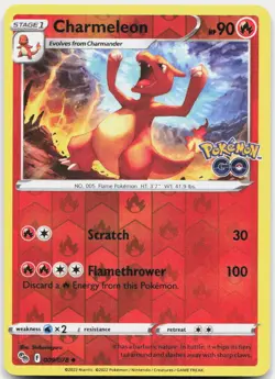 Charmeleon REVERSE HOLO Uncommon Pokemon GO 009/078 LP - Image 1