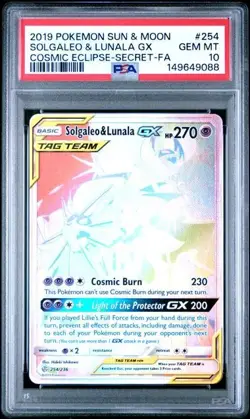 PSA 10 SOLGALEO & LUNALA GX 254 COSMIC ECLIPSE SECRET RAINBOW SUN & MOON POKEMON - Image 1