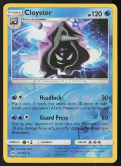 Cloyster 34/149 Rare SM Base Set Pokemon Reverse Holo Lightly Played - Image 1