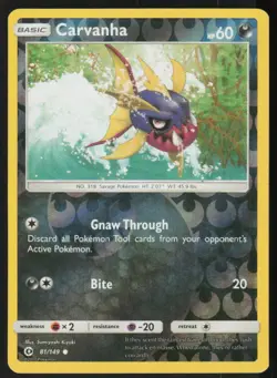 Carvanha 81/149 Common SM Base Set Pokemon Reverse Holo Lightly Played - Image 1
