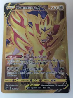 Nice Zamazenta V 212/202 Sword&Shield Full Art Secret Rare Gold Pokemon Card,LP - Image 2