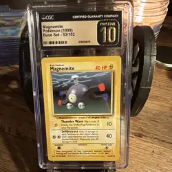 CGC Pristine 10 1999 Pokemon Base Set Unlimited Magnemite #053/102 - Image 1