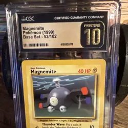 CGC Pristine 10 1999 Pokemon Base Set Unlimited Magnemite #053/102 - Image 2