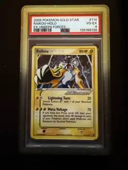2005 Pokemon Ex Unseen Forces #114 Raikou Holo Ex Gold Star PSA 4 - Image 1