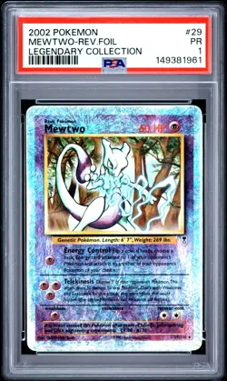 2002 Pokemon Legendary Collection Mewtwo Reverse Holo #29/110 PSA 1 - Image 1