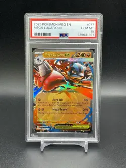 Mega Lucario ex Pokemon Mega Evolution 077/132 PSA 10 Gem Mint Double Rare TCG - Image 1