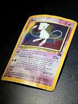 Vintage Pokemon TCG *damaged* “Mew” holo black star promo card creased - Image 4