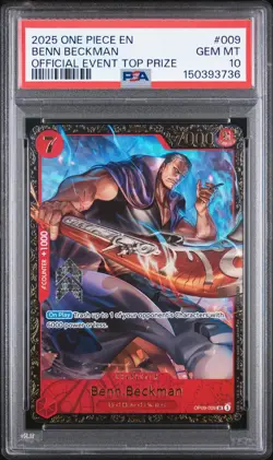 2025 ONE PIECE PROMOS OFFICIAL EVENT TOP PRIZE #009 BENN BECKMAN PSA 10 - Image 1