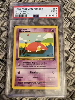 2000 Slowpoke 1st Edition Pokemon Card Non Holo PSA 9 Mint Base Set Rocket - Image 1