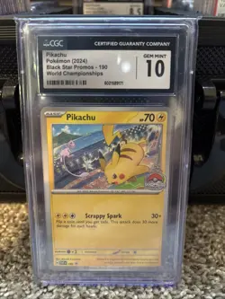 CGC 10 GEM MINT Pikachu #190 Black Star Promo 2024 Pokemon World Championships - Image 1