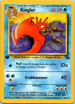 Pokemon Kingler 38/62 WotC Fossil 1st Edition Uncommon HP - Image 1
