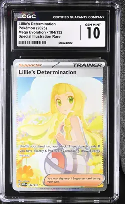 CGC 10 LILLIE'S DETERMINATION 184/132 SPECIAL ILLUSTRATION RARE POKEMON GEM MINT - Image 1