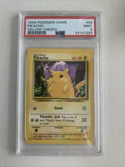1999 Pokemon Game Pikachu Yellow Cheeks #58 PSA 9 MINT - Image 1