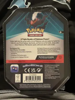 Pokemon TCG Triple Whammy Tin 3 Foil Cards + 3 Booster Packs Darkrai 2024 - Image 2