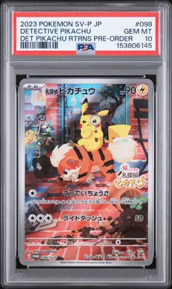 2023 POKEMON JAPANESE SV-P PROMO #098 DETECTIVE PIKACHU PSA 10 - Image 1