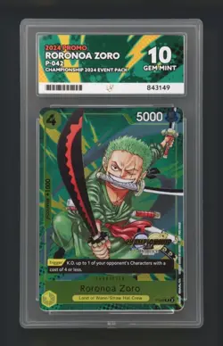 One Piece TCG - Roronoa Zoro P-042 Championship 2024 Stamped - ACE 10 Perfect 10 - Image 1