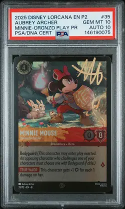 2025 DISNEY LORCANA EN P2-PROMO MINNIE MOUSE - DARING DEFENDER PSA 10 AUTO 10 - Image 1