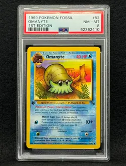 1999 Pokemon Fossil Omanyte #52 1st Edition PSA 8 - Image 1