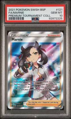 2021 Pokemon Marnie Full Art Black Star Promo SWSH121 PSA 10 - Image 1