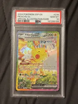 2024 POKEMON SSP EN-SURGING SPARKS SPECIAL ILLUSTRATION RARE PIKACHU EX PSA 10 - Image 1