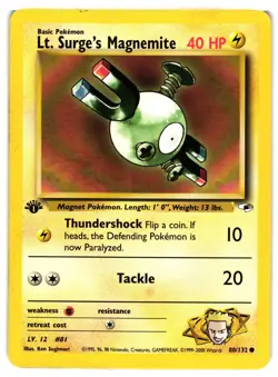 Pokemon TCG Lt. Surge's Magnemite Gym Heroes 80/132 1st Edition Common DMG - Image 1