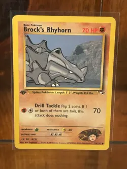 NM Pokemon Gym Heroes Brock's Rhyhorn 70/132 1st Edition - Image 1