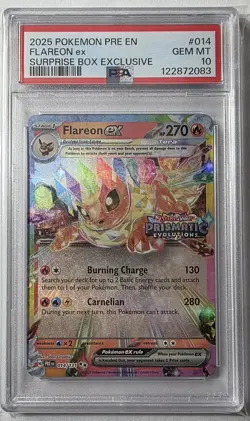 2025 Pokemon Prismatic Evolutions Flareon ex Surprise Box Promo #014 PSA 10 - Image 1