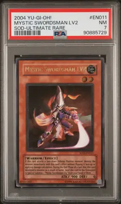 2004 YUGIOH SOD-EN011 MYSTIC SWORDSMAN LV2 ULTIMATE RARE PSA 7 NM #90885729 - Image 1
