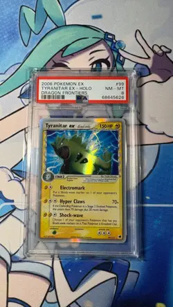 2006 POKEMON EX DRAGON FRONTIERS #99 TYRANITAR EX-HOLO PSA 8 - Image 1