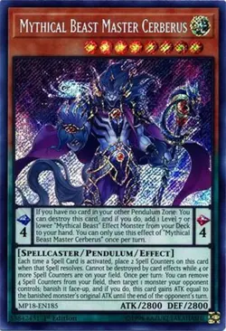 Yu-Gi-Oh Card - MP18-EN185 - MYTHICAL BEAST MASTER CERBERUS (secret rare holo) - Image 1