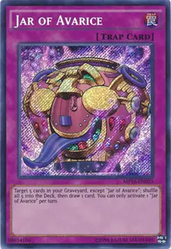 Yu-Gi-Oh Card - MP16-EN033 - JAR OF AVARICE (secret rare holo) - NM/M - Image 1