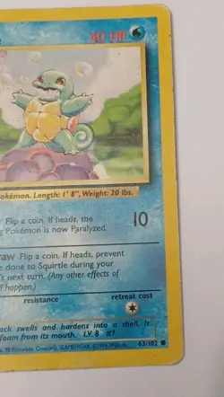 Pokemon TCG Squirtle 63/102 Base Set LP WOTC Vintage 1999 - Image 4