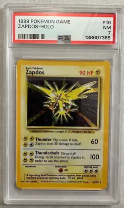 1999 Pokemon Base Set Unlimited ZAPDOS - HOLO #16 PSA 7 NM - Image 2