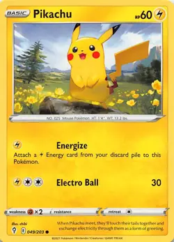 Pikachu 049/203 Common Non Holo Pokemon TCG - Image 1