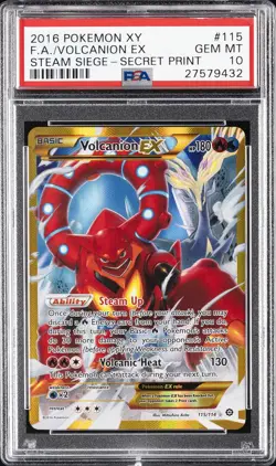 2016 POKEMON XY STEAM SIEGE SECRET #115 FULL ART/VOLCANION EX PSA 10 - Image 1