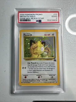 2000 POKEMON PROMO BLACK STAR GAME BOY #10 MEOWTH-HOLO PSA 2 Swirl Vintage - Image 1