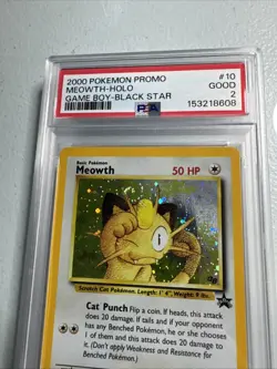 2000 POKEMON PROMO BLACK STAR GAME BOY #10 MEOWTH-HOLO PSA 2 Swirl Vintage - Image 3