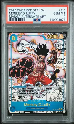 2025 One Piece OP11 EN Manga Alternate Art #118 Monkey D. Luffy PSA 10 GEM MINT - Image 1