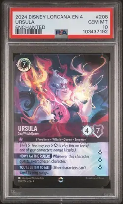 Disney Lorcana EN 4 Ursula's Return Enchanted Ursula #208 PSA 10 Sea Witch Queen - Image 1