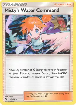 Pokemon Card - Sun & Moon Hidden Fates 63/68 - MISTY'S WATER COMMAND - NM/M - Image 1