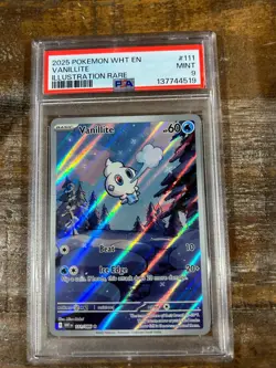 POKEMON 2025 White Flare Illustration Rare VANILLITE #111 PSA 9 Mint RARE - Image 1