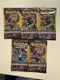 Pokemon Sun & Moon Forbidden Light Booster Packs 5x Sealed 3 Cards Each - Image 1