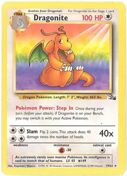 Pokemon Card - Fossil 19/62 - DRAGONITE (rare) - NM - Image 1