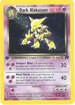 Pokemon Card - Team Rocket 1/82 - DARK ALAKAZAM (holo) **1st Edition** - NM - Image 1
