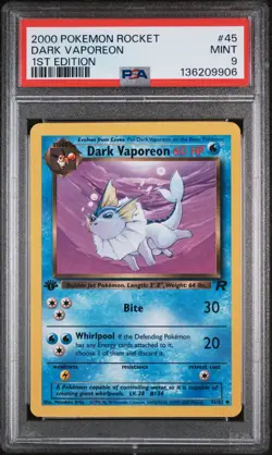 Pokemon TCG Dark Vaporeon Team Rocket 45/82 1st Edition PSA 9 New Cert Mint - Image 1