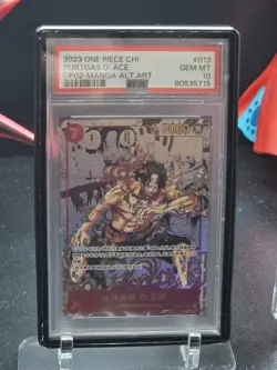 One Piece TCG Card Game Chinese Portgas D. Ace OP02-013 SR Manga Alt Art PSA 10 - Image 1