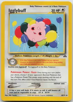 Igglybuff 40/75 Uncommon Neo Discovery Pokemon Unlimited LP-NM - Image 1